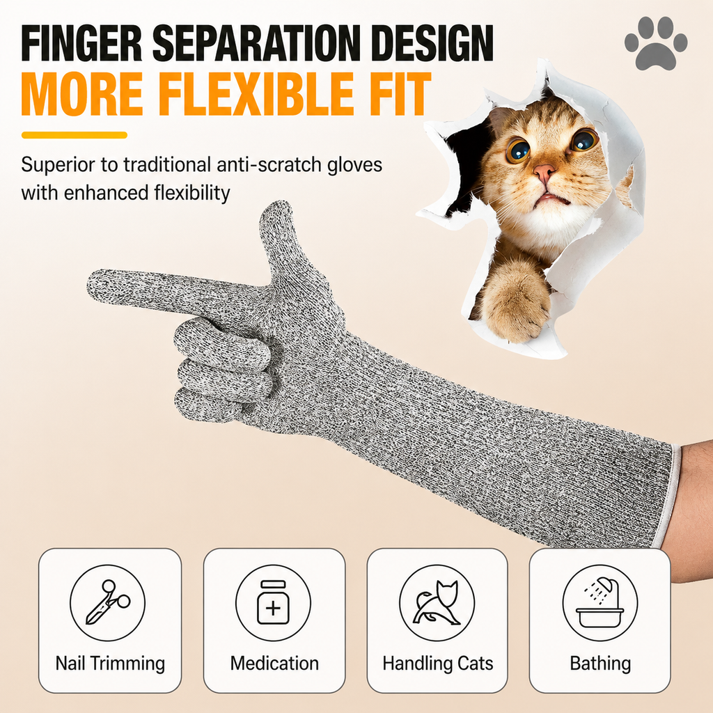 Pet Handling Gloves – 15.75" Long Anti-Scratch Cat Grooming Gloves