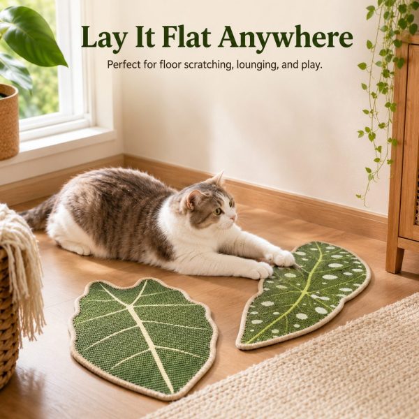 Botanical Stick-On Sisal Cat Scratcher Mat for Walls, Doors & Floors – Redirect Scratching Away From Furniture