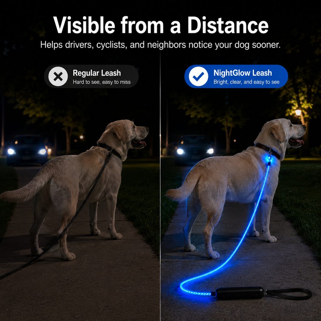 Klmays NightGlow LED Light-Up Dog Leash for Night Walks - USB Rechargeable Safety Leash That Helps Your Dog Stay Visible in the Dark