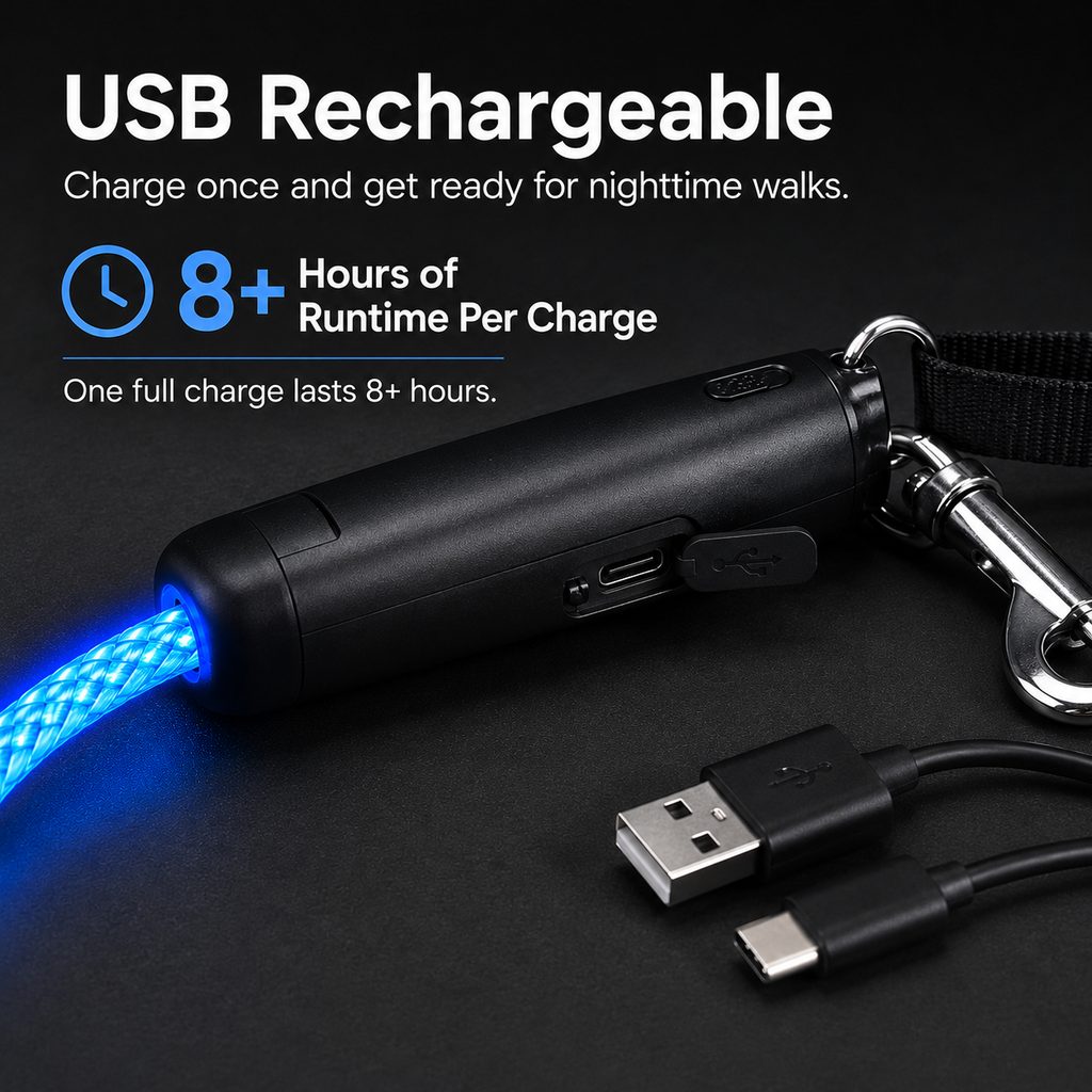 Klmays NightGlow LED Light-Up Dog Leash for Night Walks - USB Rechargeable Safety Leash That Helps Your Dog Stay Visible in the Dark