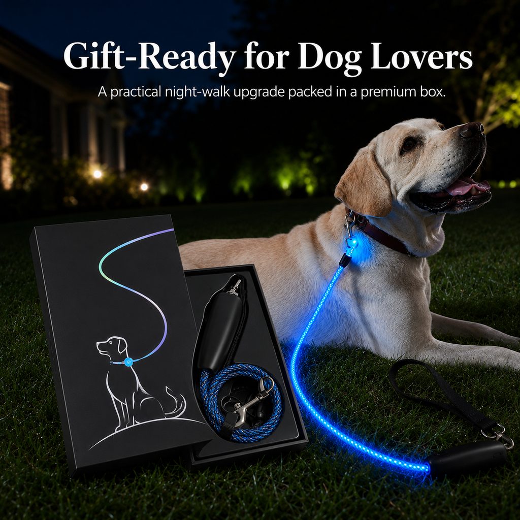 Klmays NightGlow LED Light-Up Dog Leash for Night Walks - USB Rechargeable Safety Leash That Helps Your Dog Stay Visible in the Dark