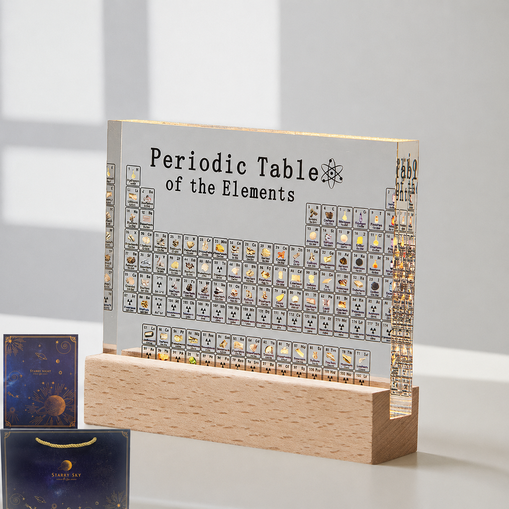 Illuminated Periodic Table with Real Elements and LED Display Base