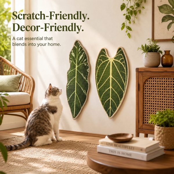 Botanical Stick-On Sisal Cat Scratcher Mat for Walls, Doors & Floors – Redirect Scratching Away From Furniture