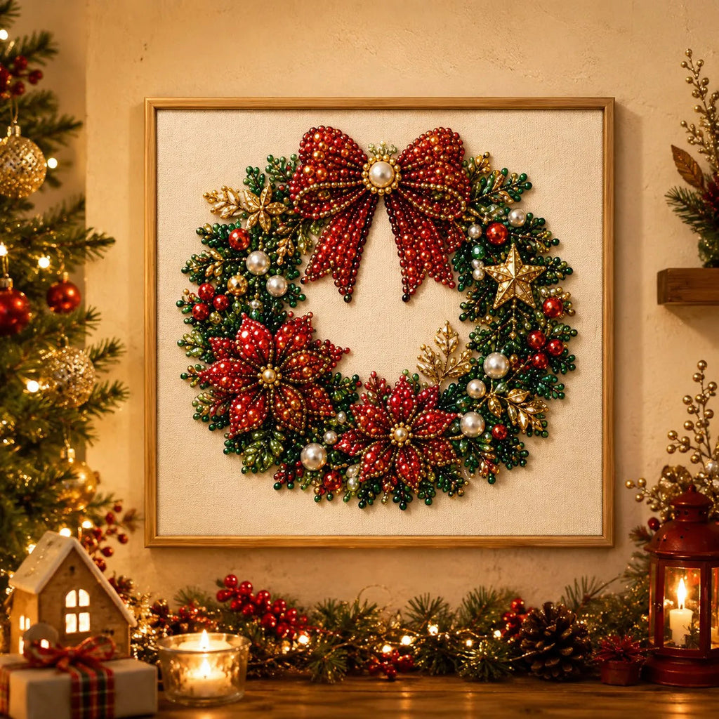 DIY Christmas Pearl Art Kit with Frame – 3D Bead Craft Decor