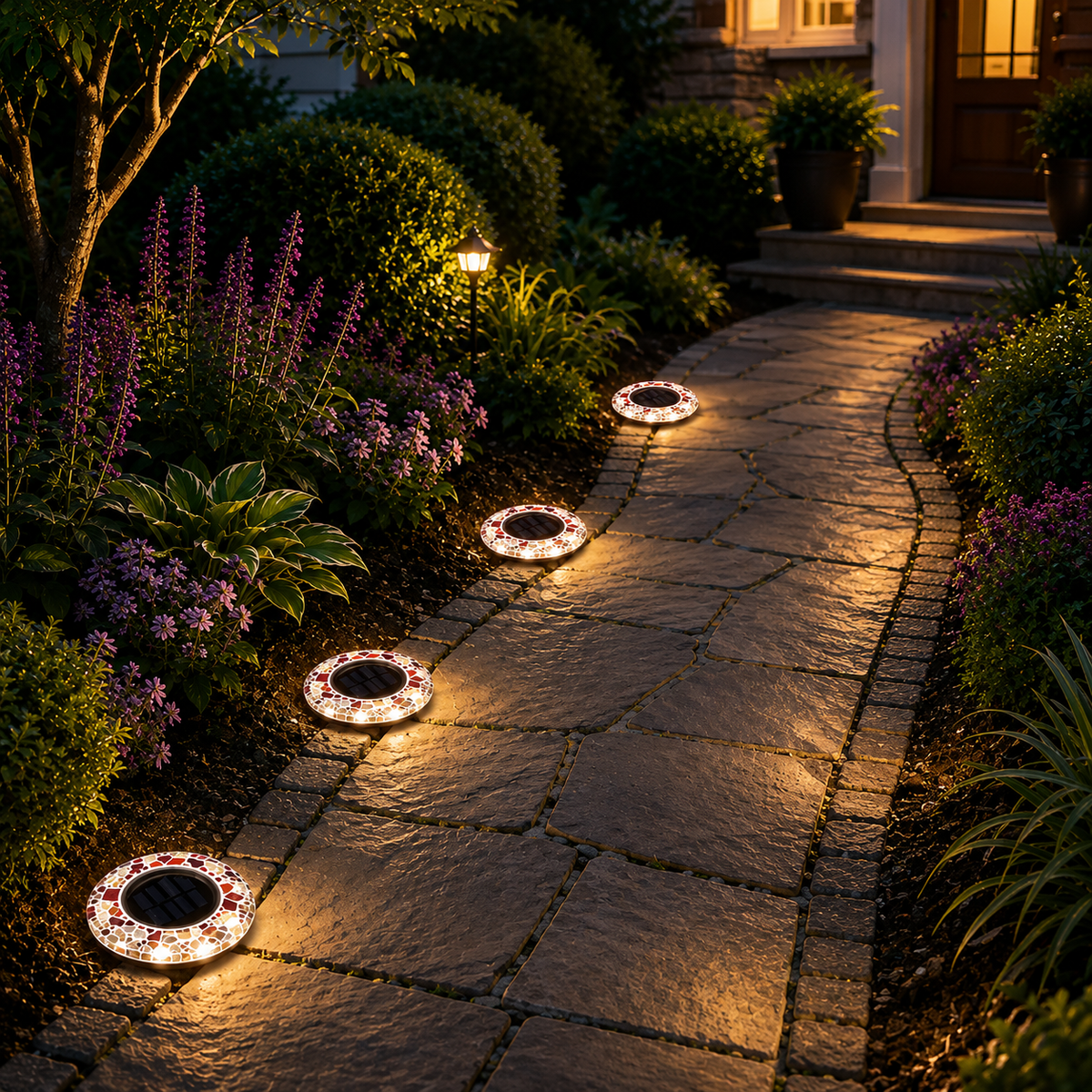 Solar Pathway Lights, Mosaic LED Outdoor Garden Lights for Walkways and Landscape