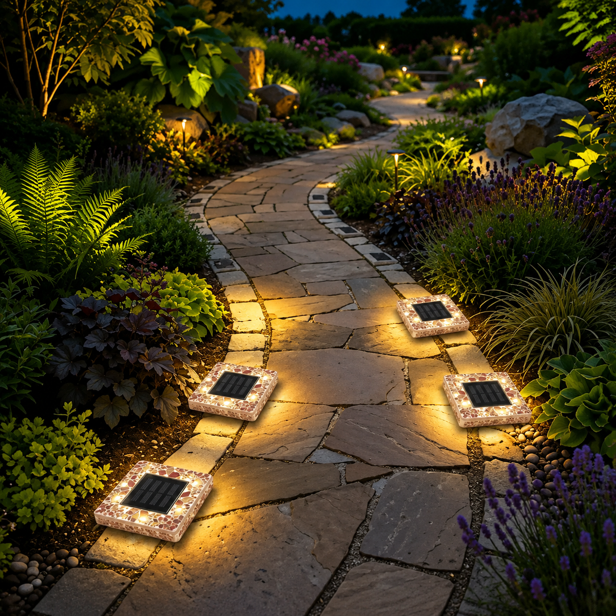 Solar Pathway Lights, Mosaic LED Outdoor Garden Lights for Walkways and Landscape