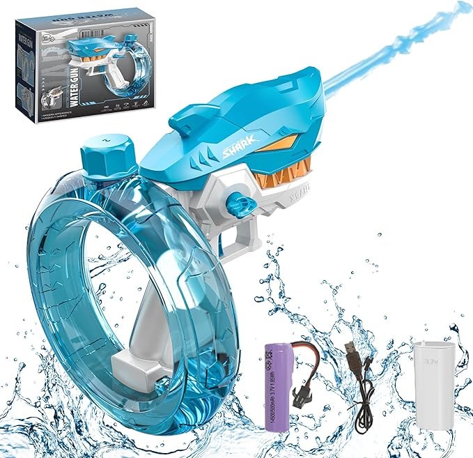 Electric Shark Water Gun Toy - High-Pressure Continuous Shooting Water Spray Toy with Electric Pump