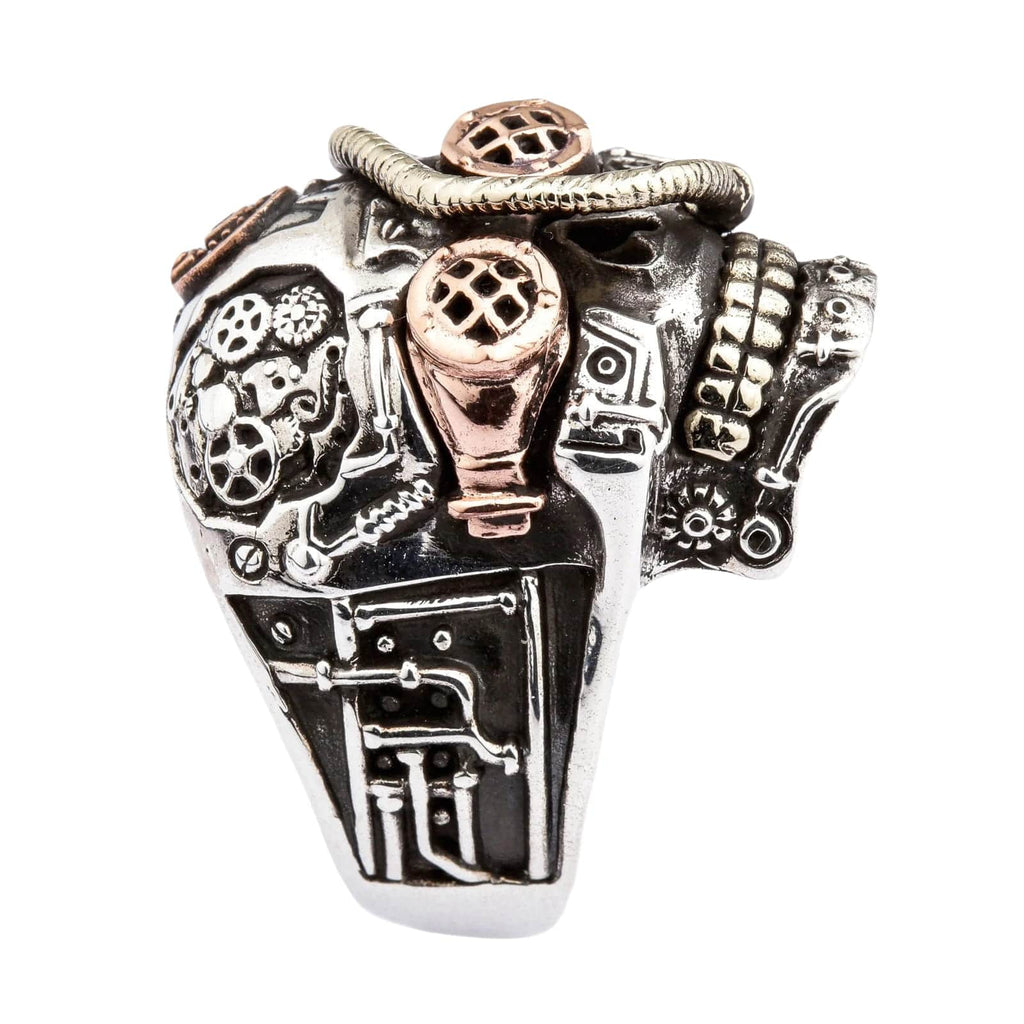 Steampunk Skull Ring — Tri-Metal Sterling Silver with Copper & Brass