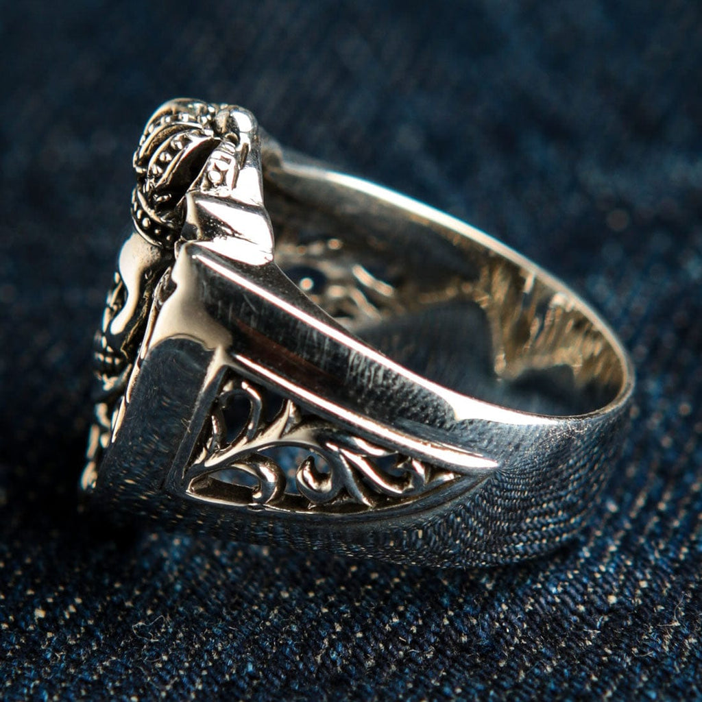 Crown Sterling Silver Skull Ring with Red Garnet Eyes