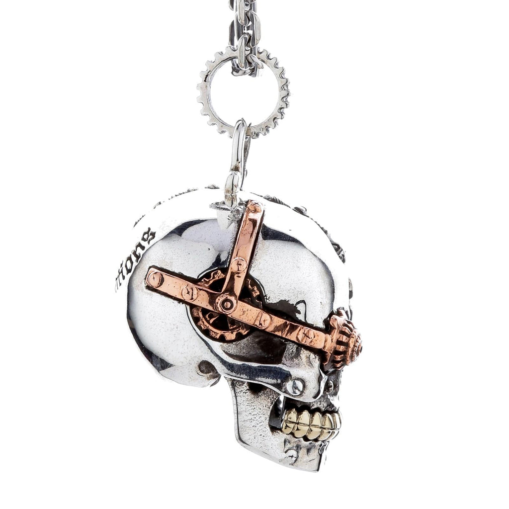 Steampunk Skull Pendant — .925 Sterling Silver with Copper & Brass