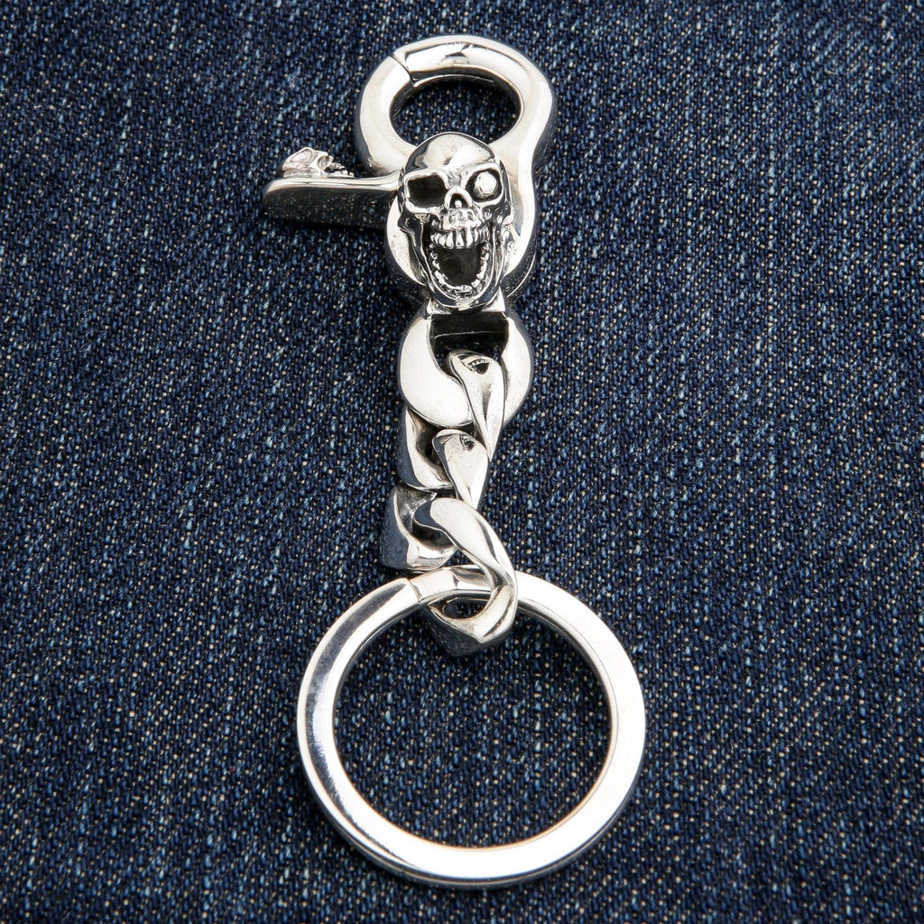 Pop-Eye Skull Grip Sterling Silver Keychain — 53g Solid .925