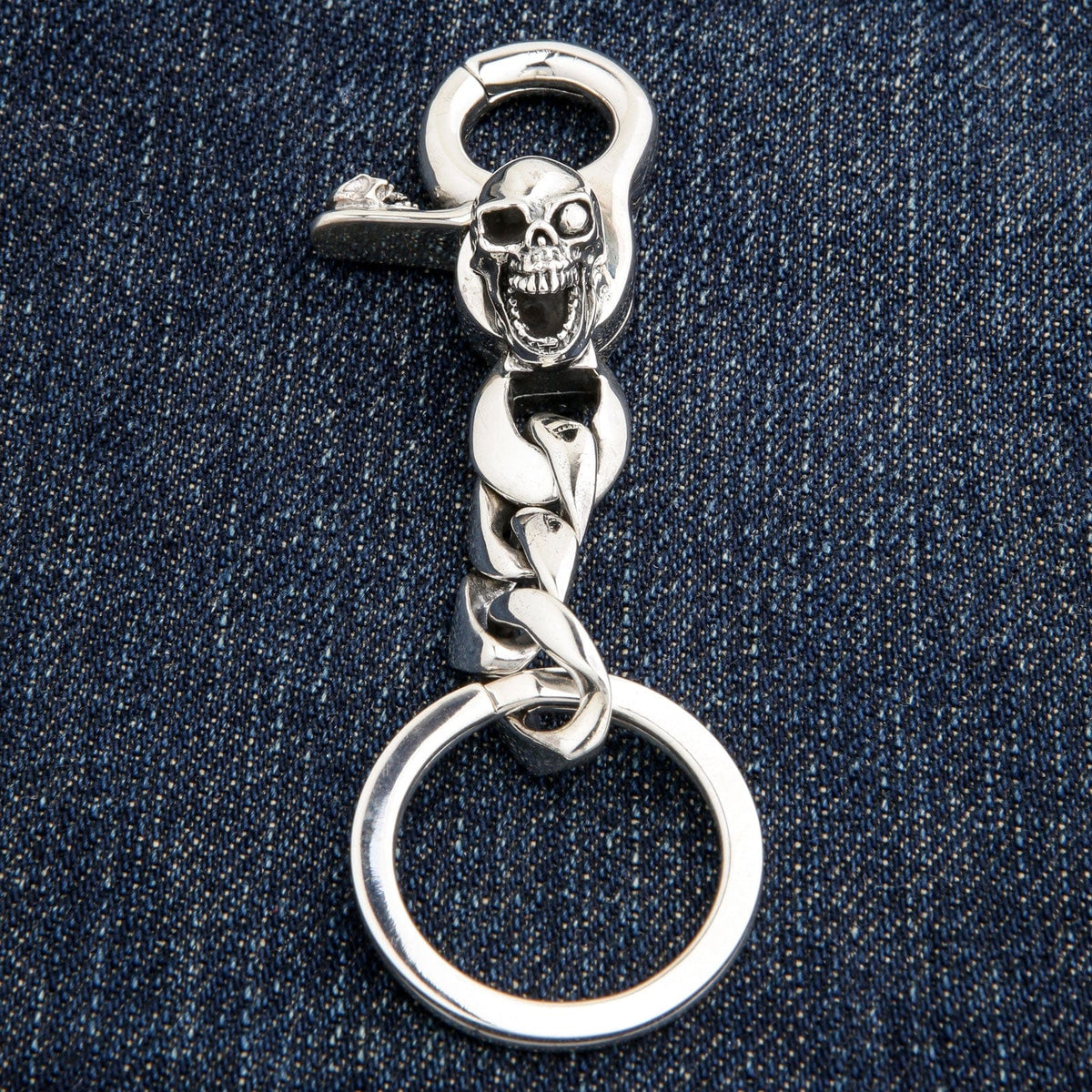 Pop-Eye Skull Grip Sterling Silver Keychain — 53g Solid .925