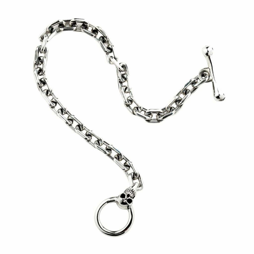 Skull T-Bar Curb Link Bracelet — .925 Sterling Silver 6mm Chain