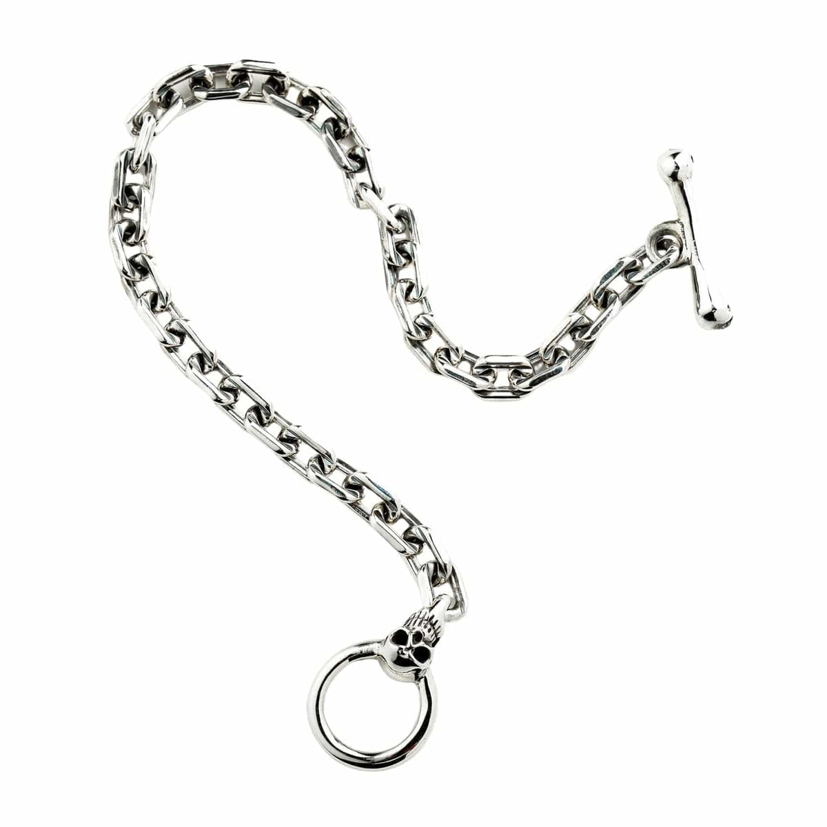 Skull T-Bar Curb Link Bracelet — .925 Sterling Silver 6mm Chain