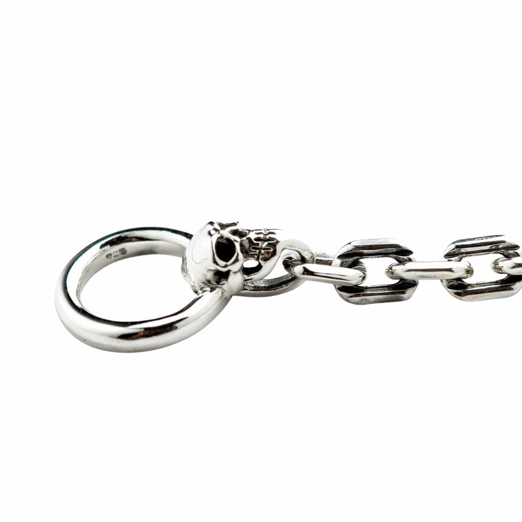 Skull T-Bar Curb Link Bracelet — .925 Sterling Silver 6mm Chain