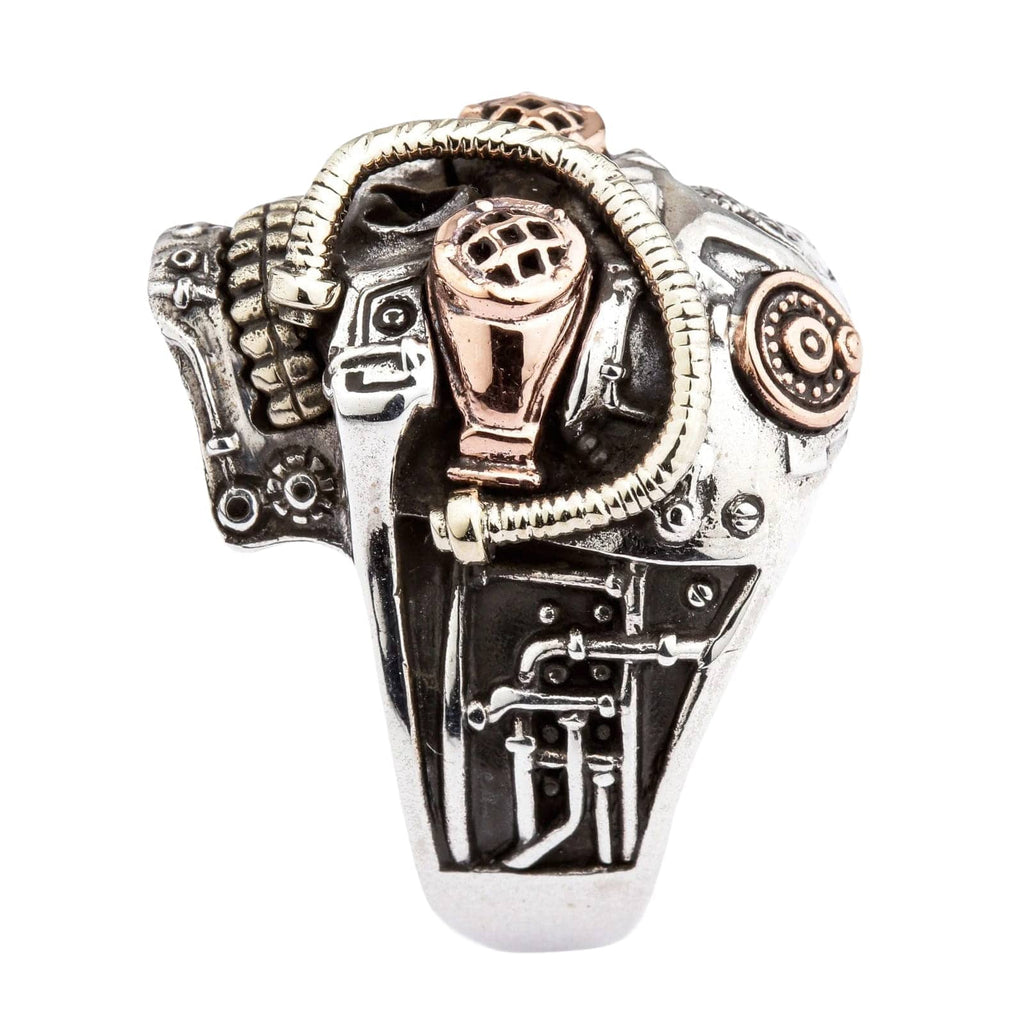 Steampunk Skull Ring — Tri-Metal Sterling Silver with Copper & Brass