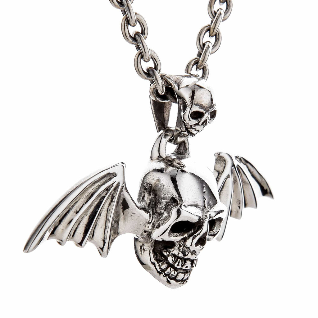 Skull Vampire Pendant with Bat Wings — .925 Sterling Silver