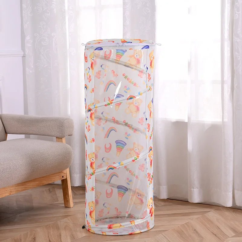 Transparent Cylindrical Toy Storage Bag – Dustproof Display Bucket for Plush Dolls & Children's Toys