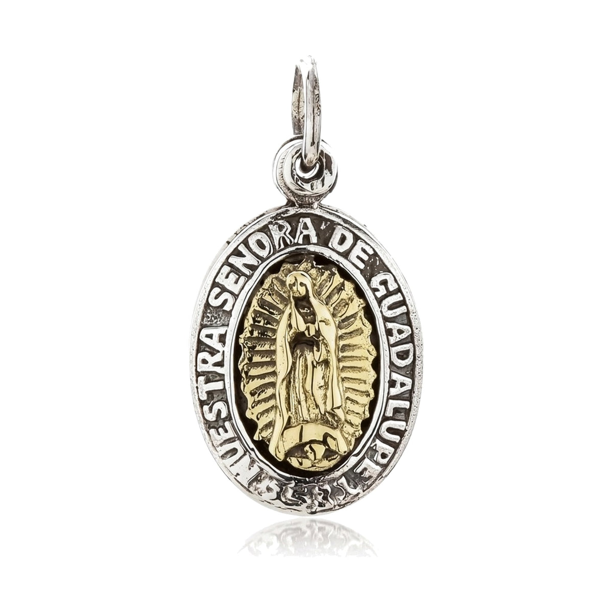Guadalupe & Sugar Skull Double Medal Pendant — .925 Silver & Brass