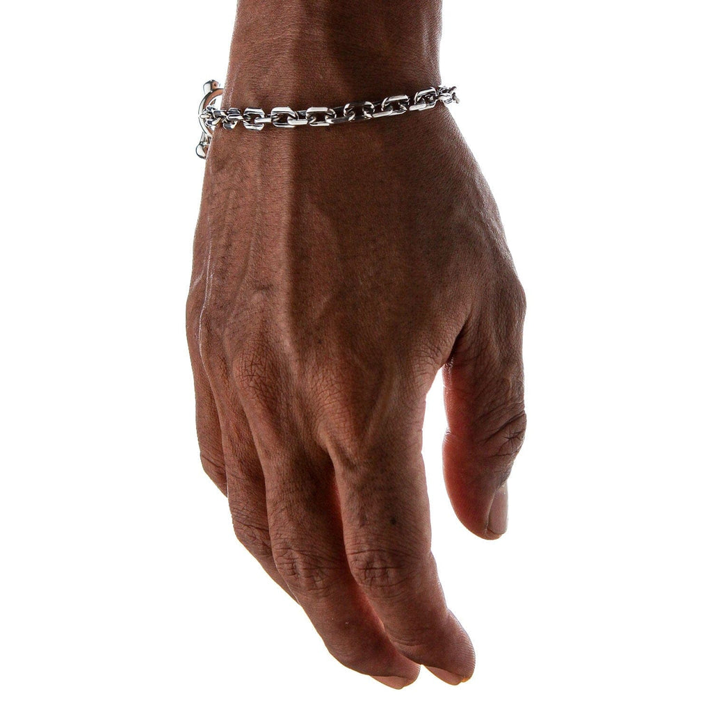 Skull T-Bar Curb Link Bracelet — .925 Sterling Silver 6mm Chain