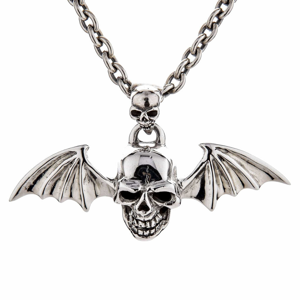 Skull Vampire Pendant with Bat Wings — .925 Sterling Silver
