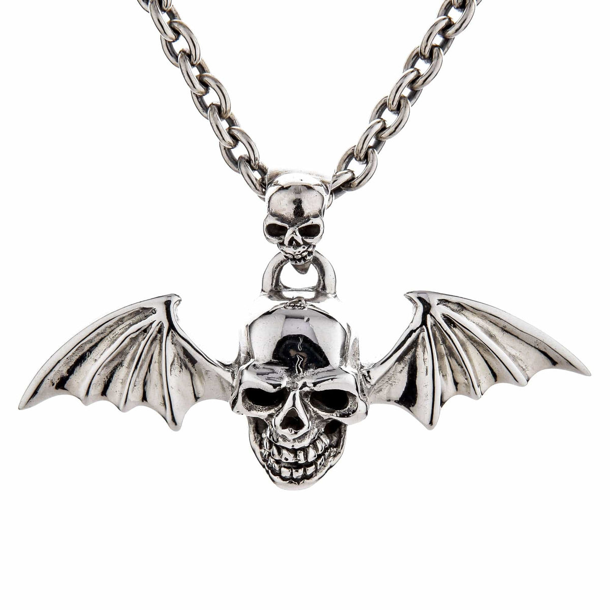Skull Vampire Pendant with Bat Wings — .925 Sterling Silver